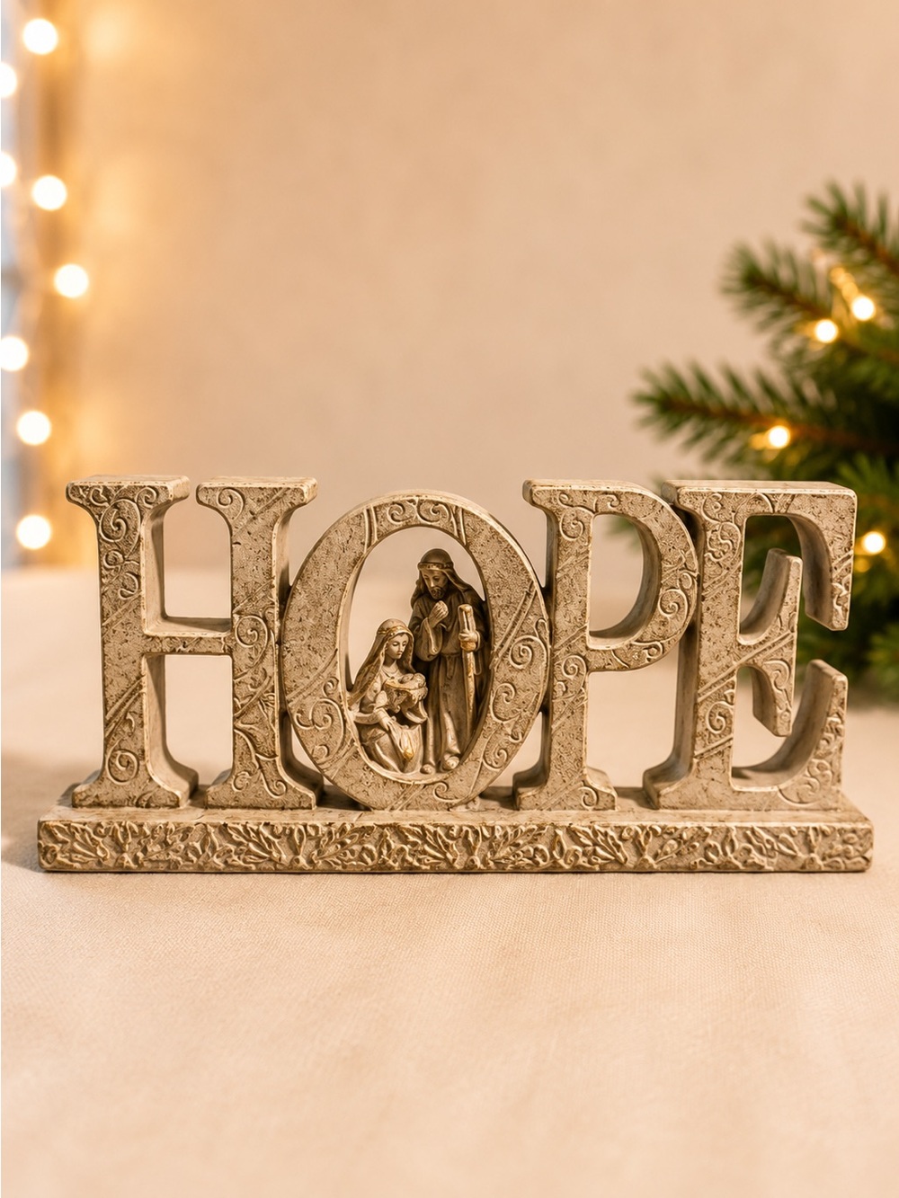 HOPE Nativity Figurine Holiday Decor - Antique Silver Finish